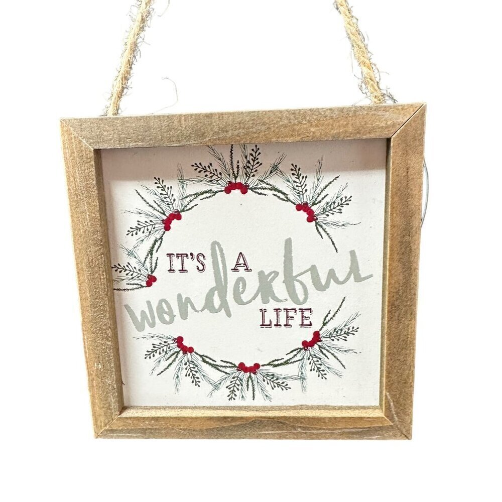 Christmas Holiday Mini Sign 4 Inch Rustic Decor Its A Wonderful Life Red Green